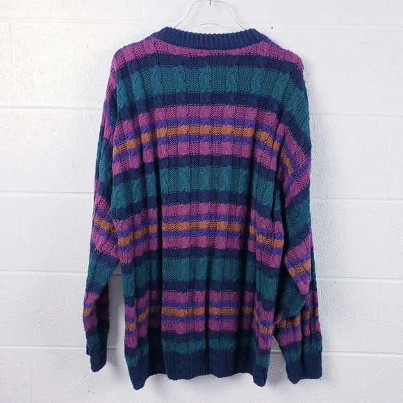 Vintage Ralph Lauren Chaps Cotton Sweater Colorful Chunky Knit 90s Y2K Biggy XL - Picture 2 of 6